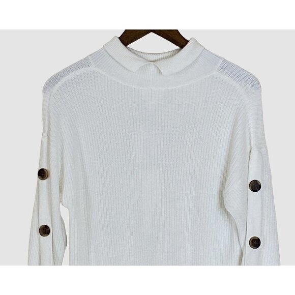 Caslon Collared Button Sleeves Cashmere Blend Sweater Ivory Cloud - Picture 4 of 7